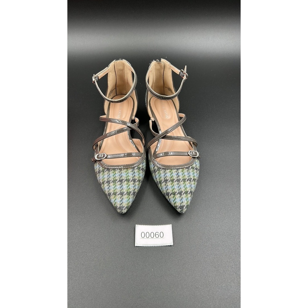 Kelly & Katie Oprina Houndstooth Pointed Toe Flats Blue Green Grey 6M
